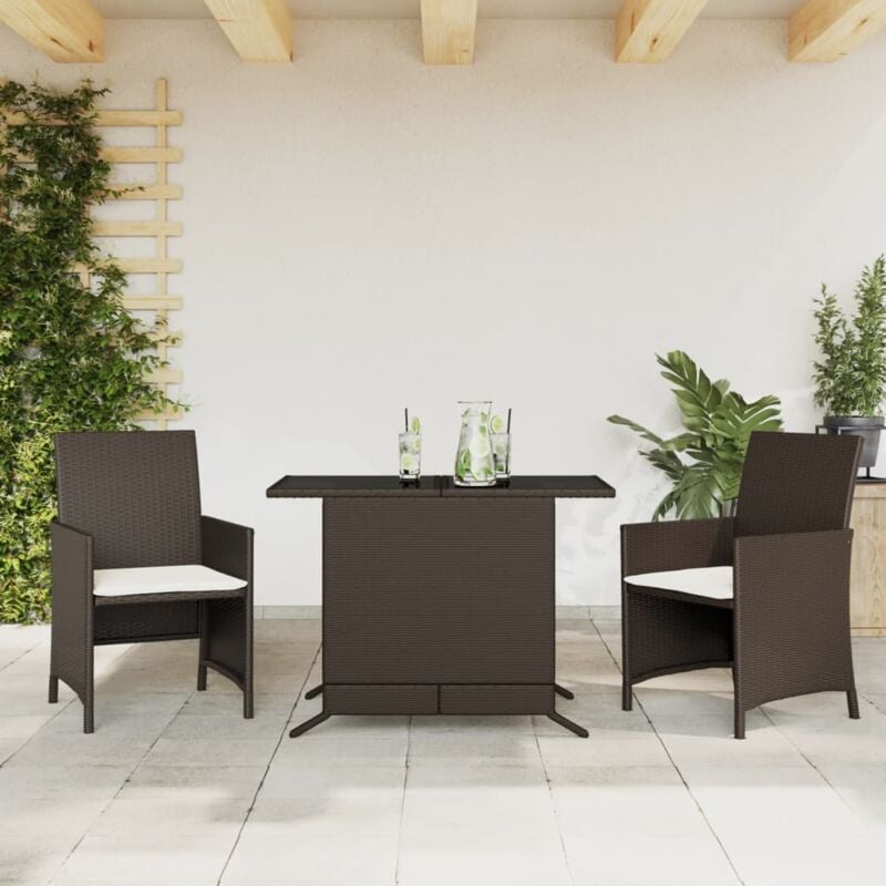 foto del prodotto vidaxl set bistr 3 pz con cuscini marrone in polyrattan