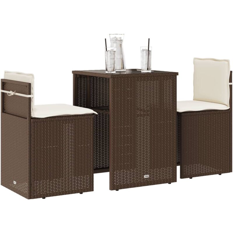 foto del prodotto vidaxl set bistr 3 pz con cuscini marrone in polyrattan