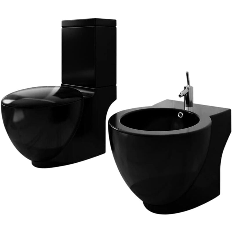 foto del prodotto vidaxl set composto da wc e bidet design rotondo elegante vari colori disponibili colore nero