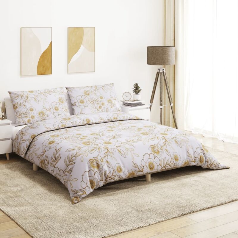 foto del prodotto vidaxl set copripiumino bianco e marrone 135x200 cm in cotone