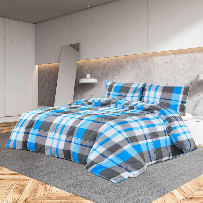 foto del prodotto vidaxl set copripiumino blu e grigio 200x200 cm in cotone