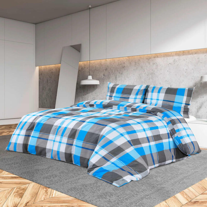 foto del prodotto vidaxl set copripiumino blu e grigio 200x220 cm in cotone