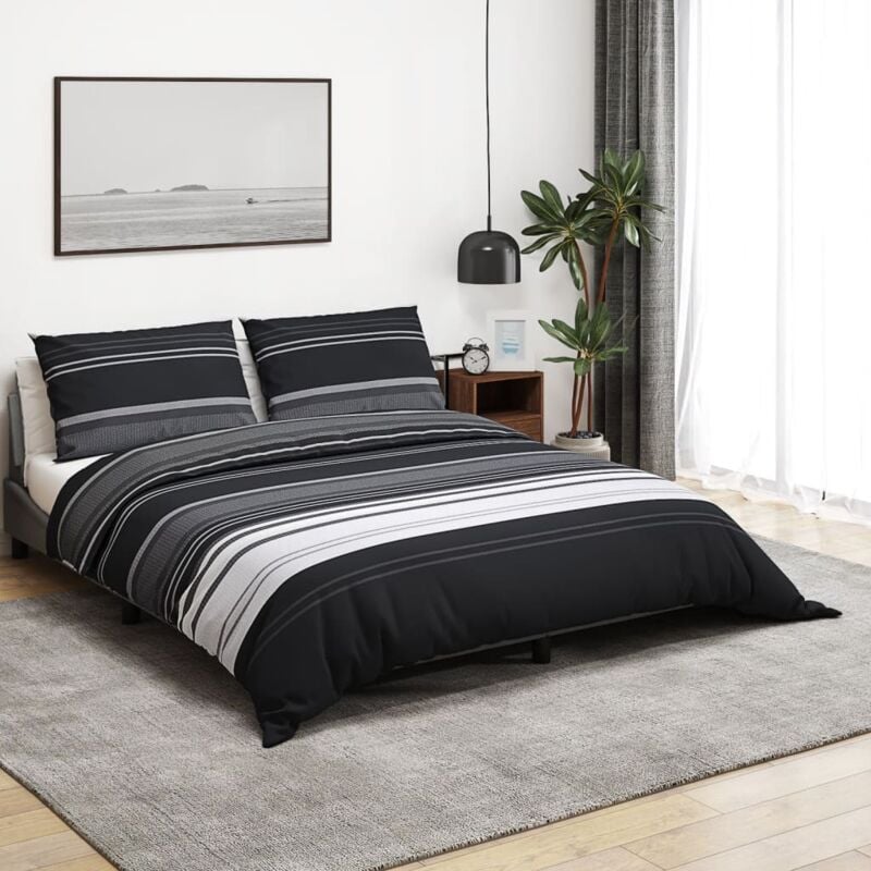 foto del prodotto vidaxl set copripiumino nero e bianco 135x200 cm in cotone