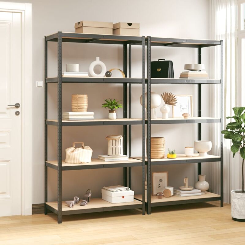 foto del prodotto vidaxl set da 2 scaffali con 5 ripiani in legno e acciaio 90x40x180cm vari colori colore antracite