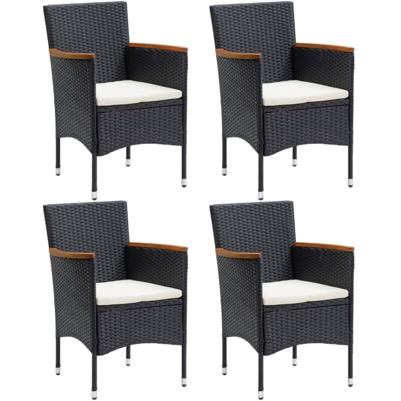 foto del prodotto vidaxl set da 4 poltroncine eleganti da patio in polyrattan con cuscini vari colori colore nero