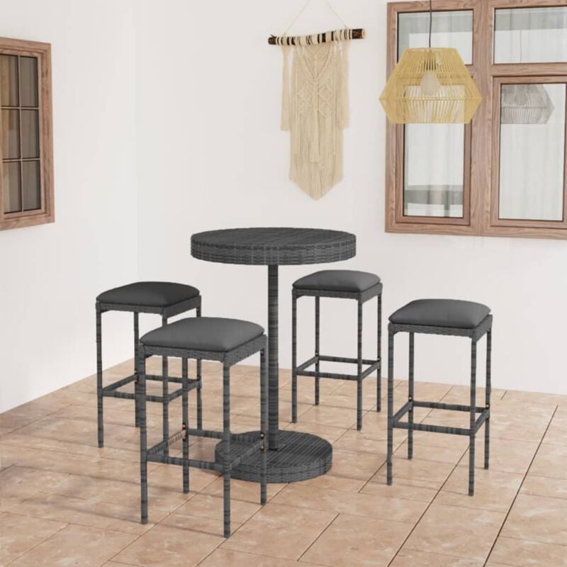 foto del prodotto vidaxl set da bar da giardino 5 pz con cuscini in polyrattan grigio