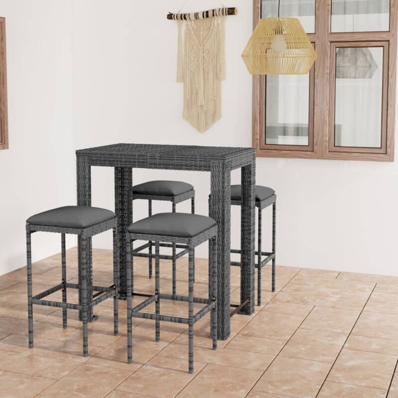 foto del prodotto vidaxl set da bar da giardino 5 pz con cuscini in polyrattan grigio