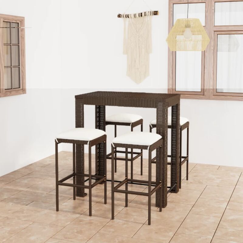 foto del prodotto vidaxl set da bar da giardino 5 pz con cuscini in polyrattan marrone