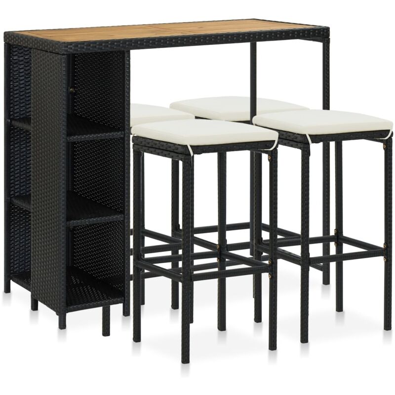 foto del prodotto vidaxl set da bar da giardino 5 pz con cuscini in polyrattan nero