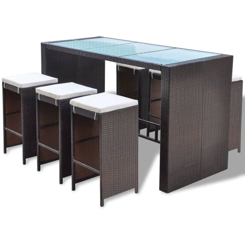 foto del prodotto vidaxl set da bar da giardino 7 pz con cuscini in polyrattan marrone