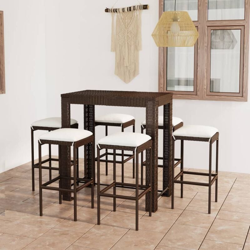 immagine 0 del prodotto vidaxl set da bar da giardino 7 pz con cuscini in polyrattan marrone