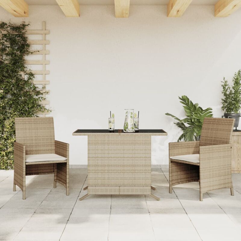 foto del prodotto vidaxl set da bistr 3 pz con cuscini beige in polyrattan