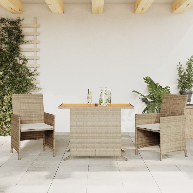 foto del prodotto vidaxl set da bistr 3 pz con cuscini beige in polyrattan