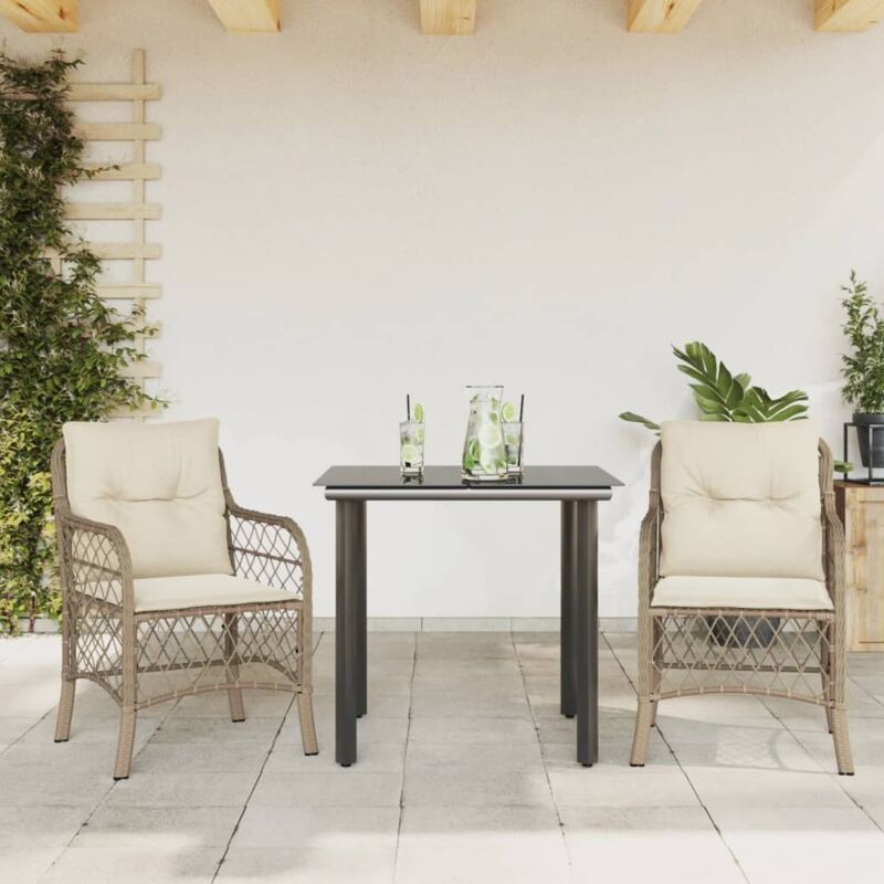 foto del prodotto vidaxl set da bistr 3 pz con cuscini beige in polyrattan