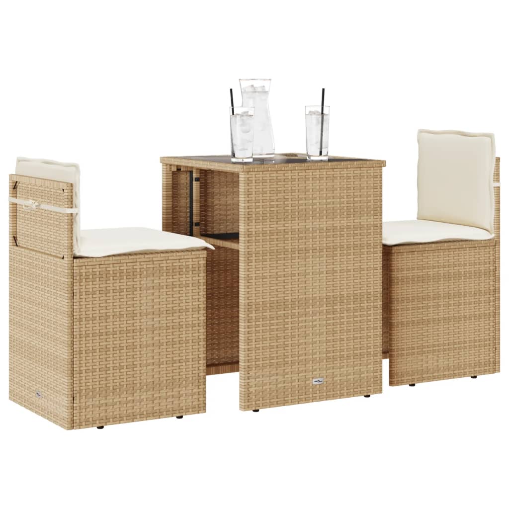 foto del prodotto vidaxl set da bistrò 3 pz con cuscini beige in polyrattan