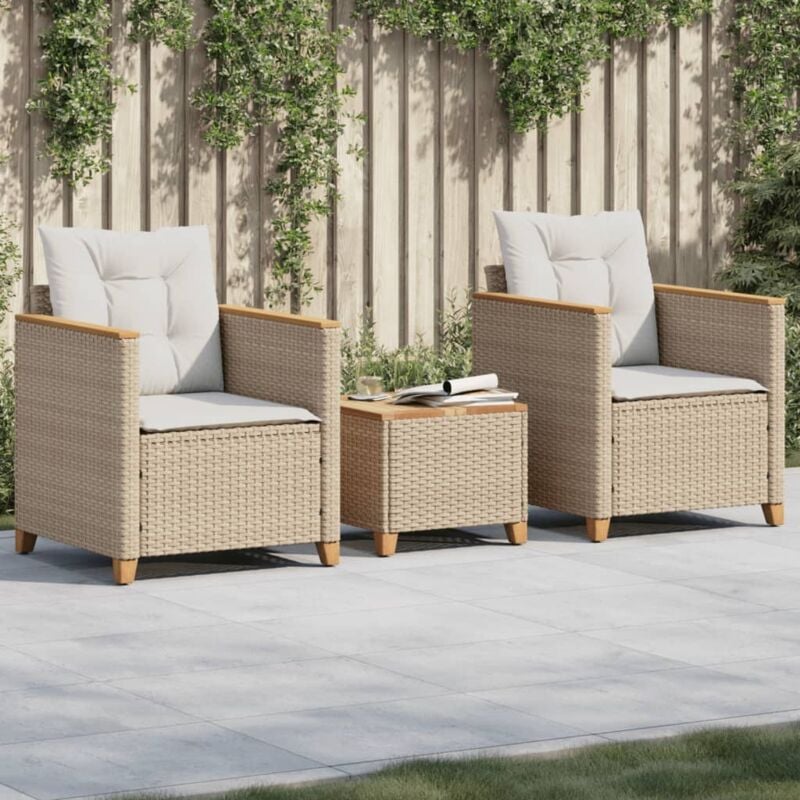 foto del prodotto vidaxl set da bistr 3 pz con cuscini beige polyrattan e legno acacia 463229