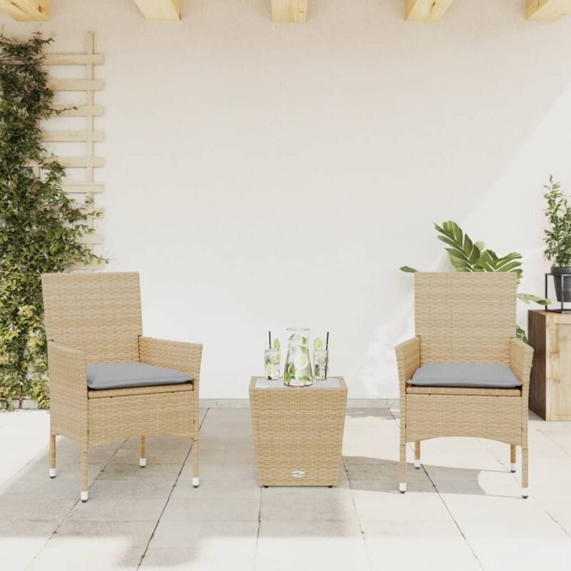 foto del prodotto vidaxl set da bistr 3 pz con cuscini beige polyrattan e vetro