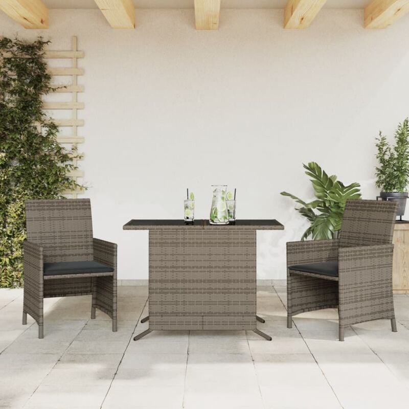 foto del prodotto vidaxl set da bistr 3 pz con cuscini grigio in polyrattan