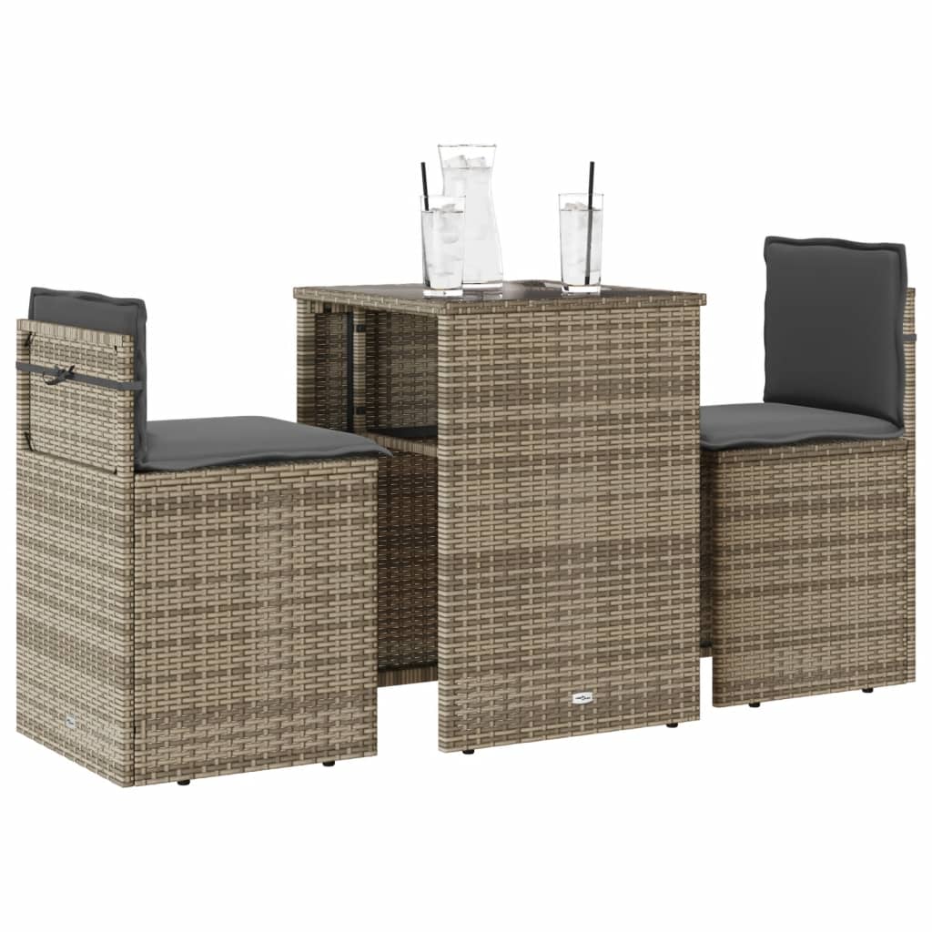 foto del prodotto vidaxl set da bistrò 3 pz con cuscini grigio in polyrattan