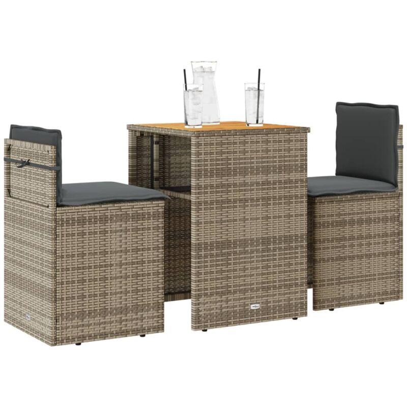 foto del prodotto vidaxl set da bistr 3 pz con cuscini grigio in polyrattan