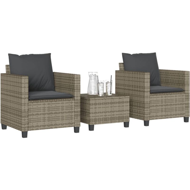foto del prodotto vidaxl set da bistr 3 pz con cuscini grigio in polyrattan
