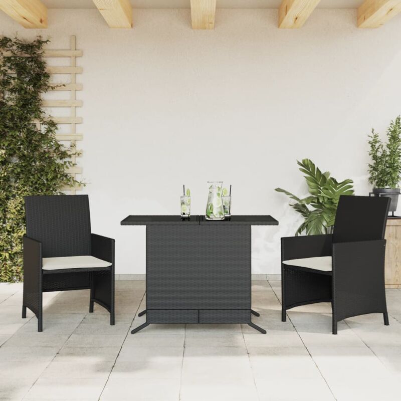 foto del prodotto vidaxl set da bistr 3 pz con cuscini nero in polyrattan