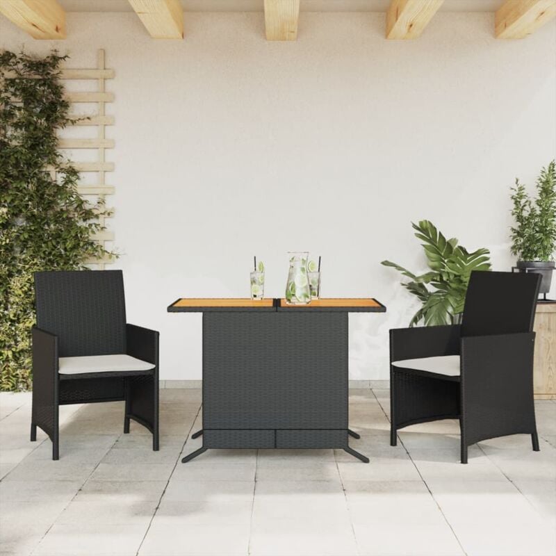 foto del prodotto vidaxl set da bistr 3 pz con cuscini nero in polyrattan