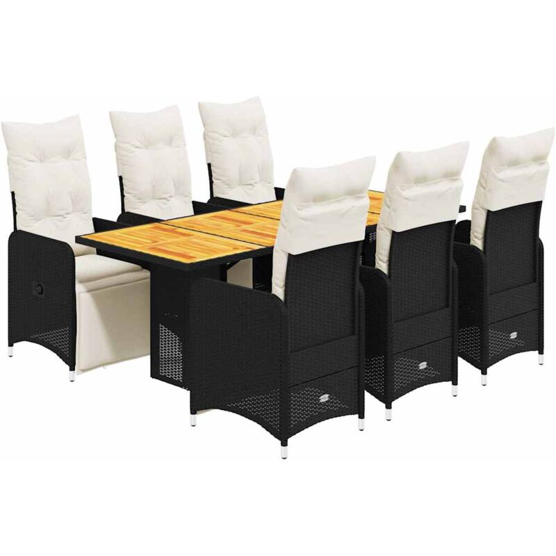 foto del prodotto vidaxl set da bistr da giardino 7 pz con cuscini nero in polyrattan