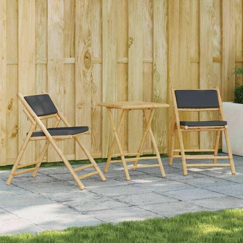 foto del prodotto vidaxl set da bistrot pieghevole 3pz con cuscini grigio scuro bamb 