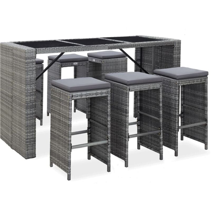 foto del prodotto vidaxl set da esterni elegante con tavolo e 6 sgabelli con cuscini vari colori colore grigio