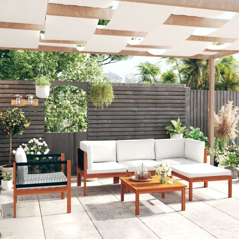 foto del prodotto vidaxl set da giardino 6 pezzi con cuscini in legno crema, acacia e corda