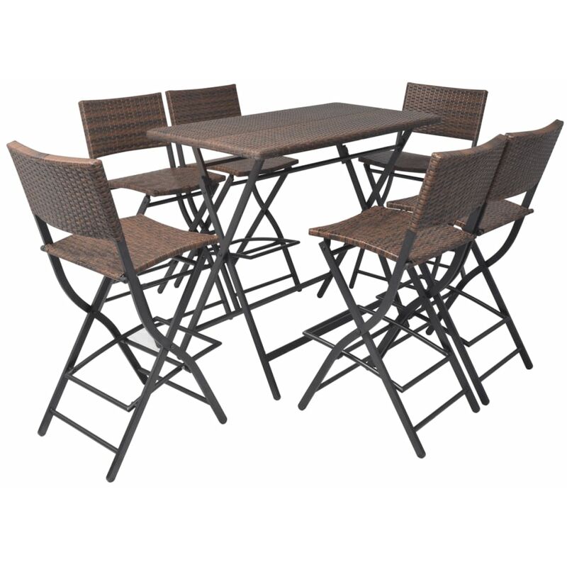 foto del prodotto vidaxl set da giardino 7 pz pieghevole in acciaio e polyrattan marrone