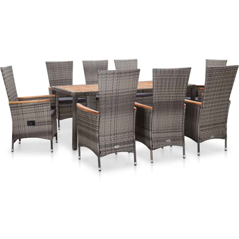foto del prodotto vidaxl set da pranzo da esterno 9 pz con cuscini in polyrattan grigio