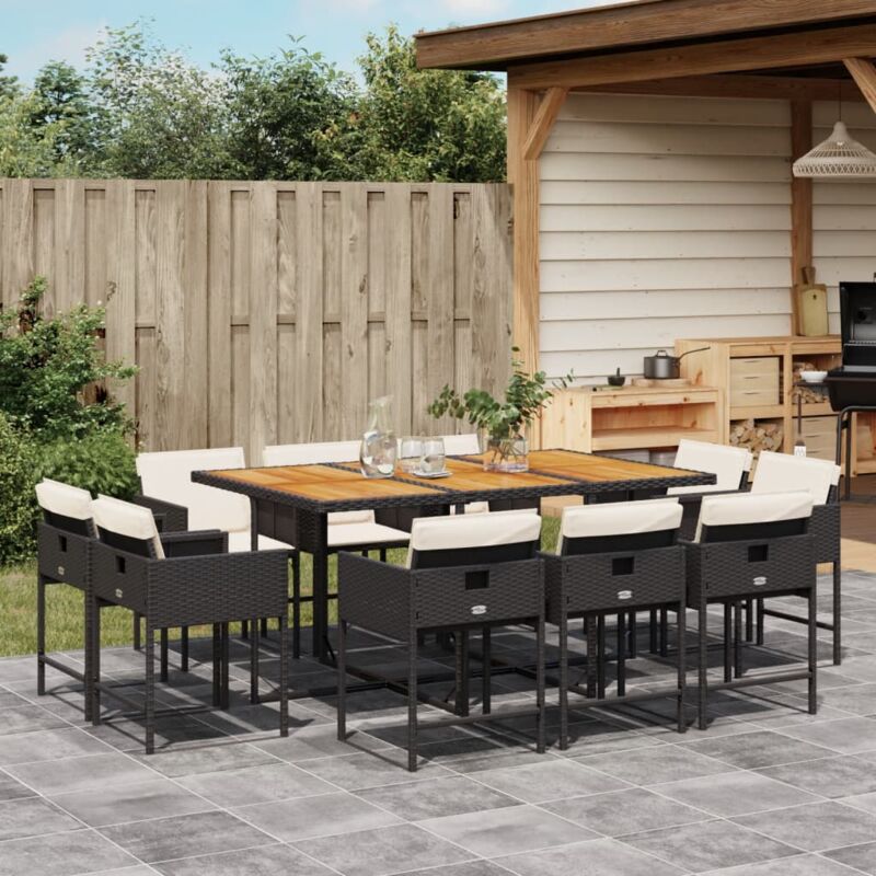 foto del prodotto vidaxl - set da pranzo da giardino 11 pz con cuscini in polyrattan nero