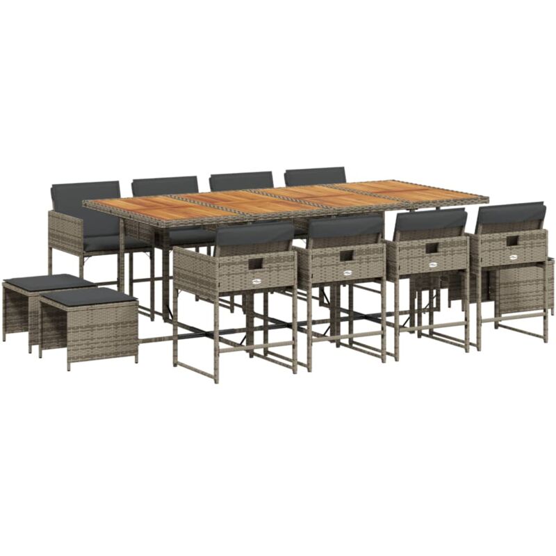 foto del prodotto vidaxl set da pranzo da giardino 13pz con cuscini grigio in polyrattan