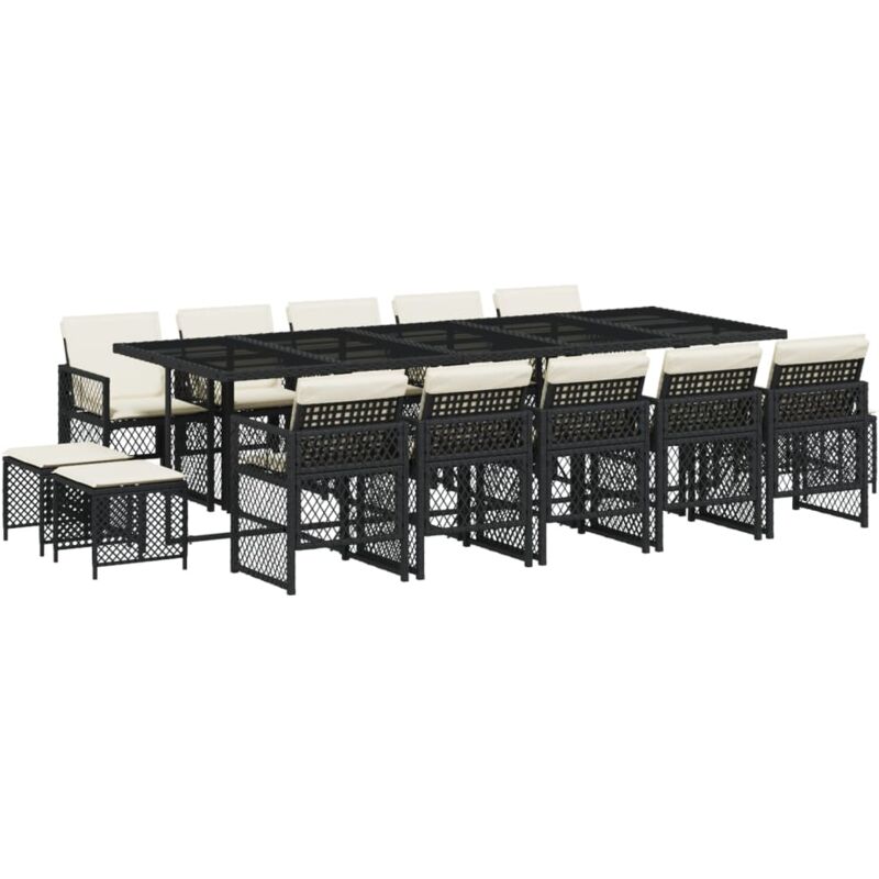 foto del prodotto vidaxl set da pranzo da giardino 15 pz con cuscini nero in polyrattan