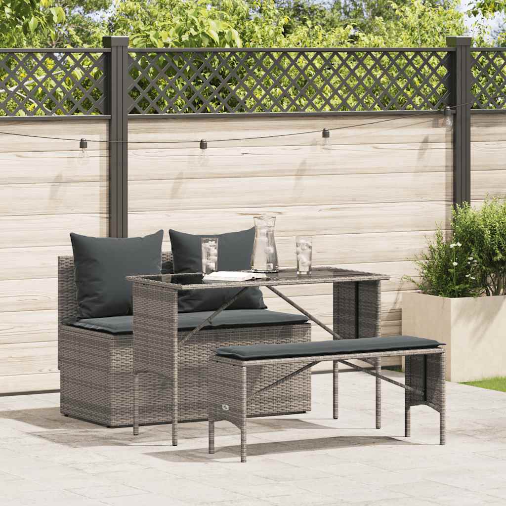 foto del prodotto vidaxl set da pranzo da giardino 3 pz con cuscini in polyrattan grigio