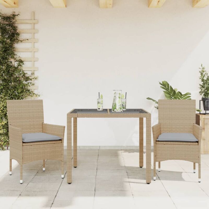 foto del prodotto vidaxl set da pranzo da giardino 3 pz con cuscini polyrattan e vetro