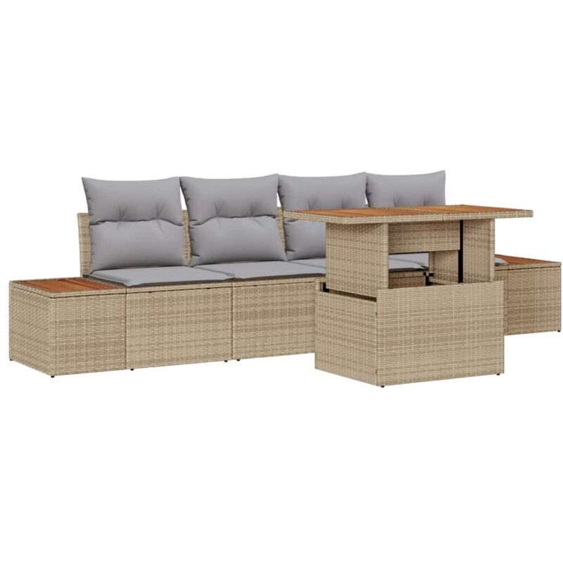 foto del prodotto vidaxl set da pranzo da giardino 5 pezzi con cuscini beige in rattan sintetico e acacia
