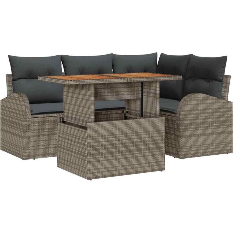 foto del prodotto vidaxl set da pranzo da giardino 5 pezzi con cuscini grigio in rattan sintetico e acacia
