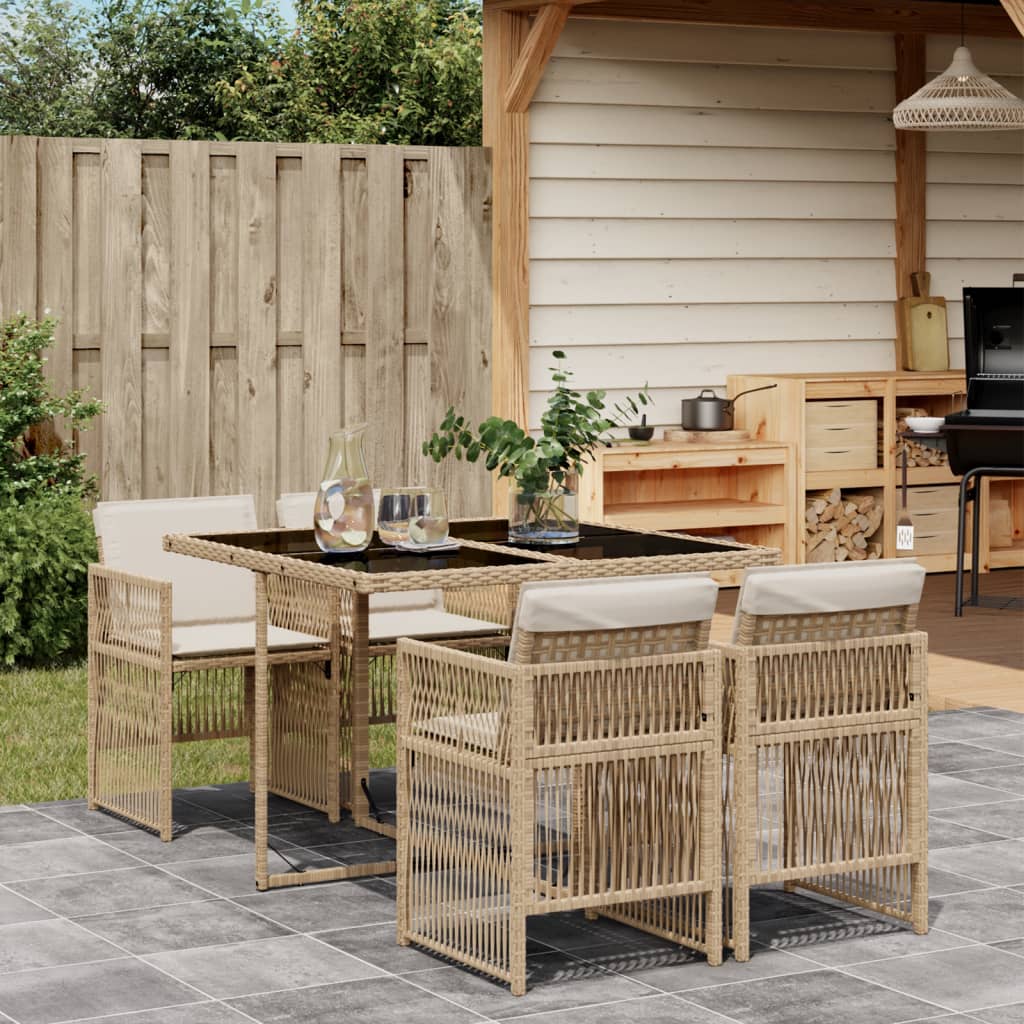 foto del prodotto vidaxl set da pranzo da giardino 5 pz con cuscini beige in polyrattan