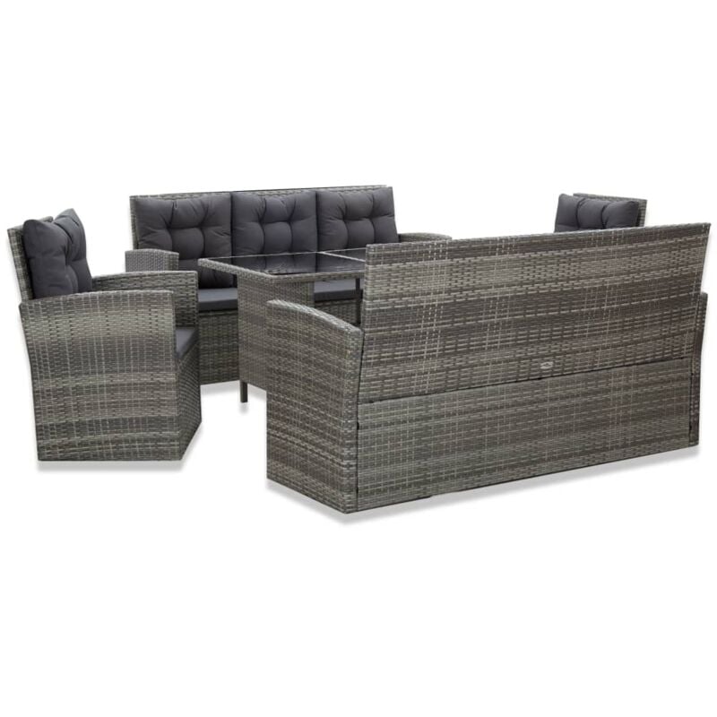 foto del prodotto vidaxl set da pranzo da giardino 5 pz con cuscini in polyrattan grigio