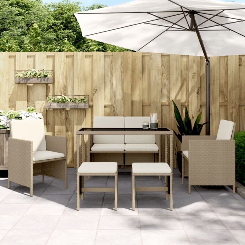 foto del prodotto vidaxl - set da pranzo da giardino 6 pz con cuscini beige in polyrattan