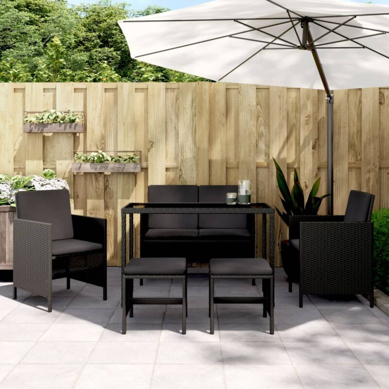 foto del prodotto vidaxl - set da pranzo da giardino 6 pz con cuscini nero in polyrattan