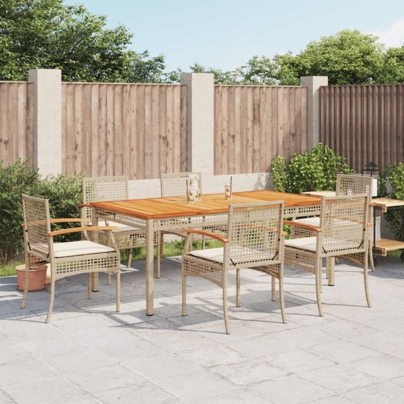 foto del prodotto vidaxl set da pranzo da giardino 7 pz con cuscini beige in polyrattan
