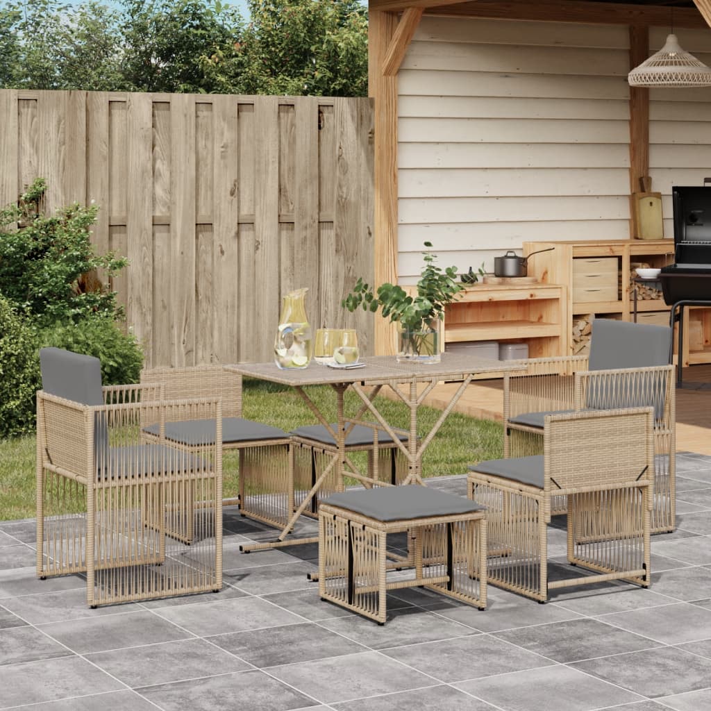 foto del prodotto vidaxl set da pranzo da giardino 7 pz con cuscini beige in polyrattan
