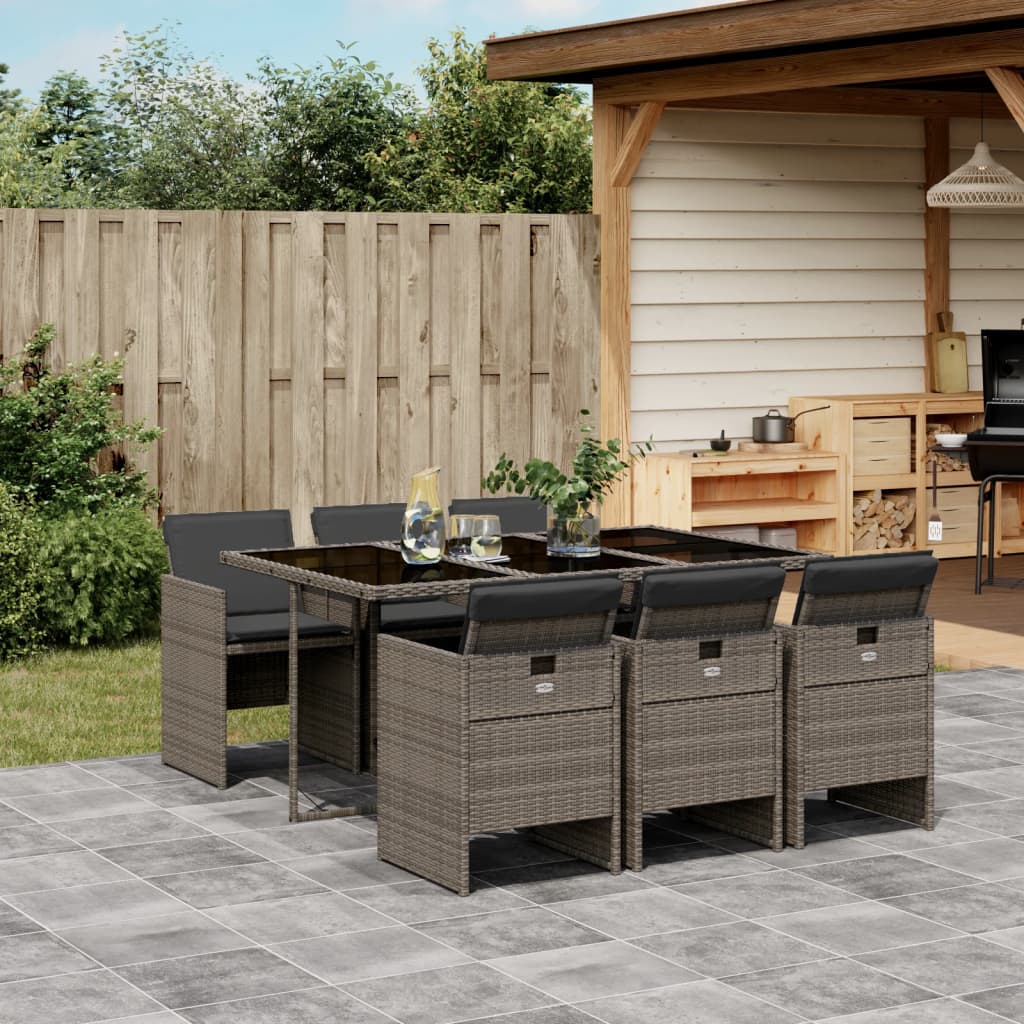 foto del prodotto vidaxl set da pranzo da giardino 7 pz con cuscini in polyrattan grigio