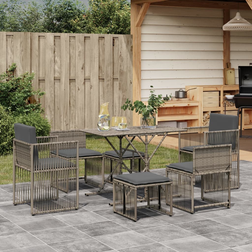 foto del prodotto vidaxl set da pranzo da giardino 7 pz con cuscini in polyrattan grigio