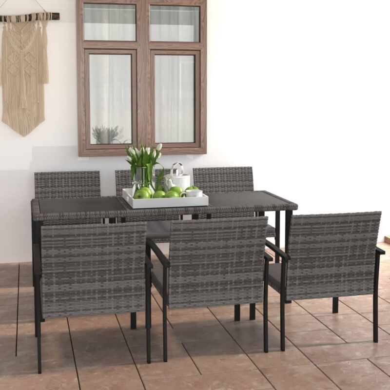 foto del prodotto vidaxl set da pranzo da giardino 7 pz in polyrattan grigio