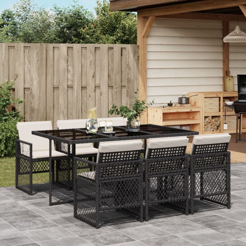 foto del prodotto vidaxl set da pranzo da giardino 7 pz nero con cuscini in polyrattan